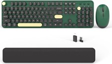 Colorful Wireless Computer Keyboards Mouse Combos, Cute Retro Dark Green