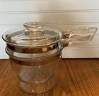 Vintage Pyrex Flameware Glass  Double Boiler Saucepan & Lid 6283 1-1/2 Qt EUC