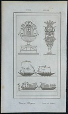1839 - Egyptian Vases and Boats - Ancient Egyptian Engraving - Champollion »
