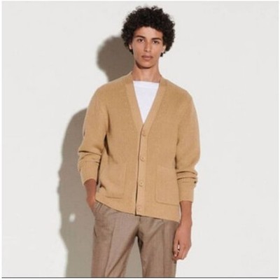 Sandro Men s Tan Camel Wool The Ribs Cardigan Sweater Size M