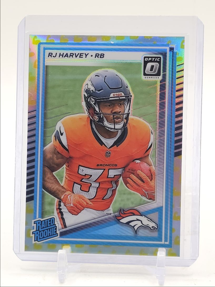 RJ HARVEY 2025 DONRUSS OPTIC RATED ROOKIE FLEX BRONCOS #208 RC /199 Q2091