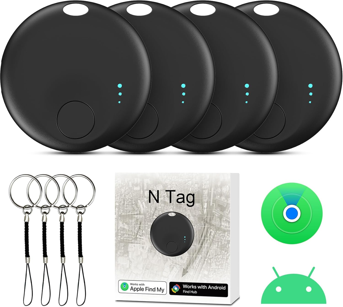 新品！AirTag4個セット Air Tag for Android or Ios, Air Tags-4 Pack Smart Tag, Dual