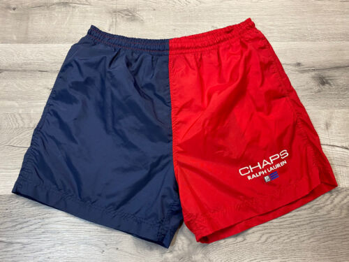 Vintage 90s Chaps Ralph Lauren Board Swim Shorts Trunks Nylon Sz XL Red Blue