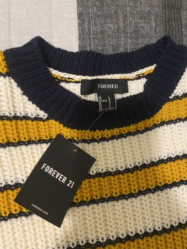 Forever 21 Women’s White/Yellow Striped Pullover Sweater - Picture 2 of 3