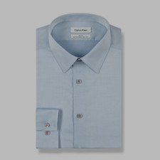  80 Calvin Klein Men Slim-Fit Blue Long-Sleeve Non-Iron CK Dress Shirt 15 34/35