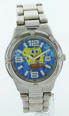 SpongeBob SquarePants Watch New w/Box never used Metal Band Wristwatch With date