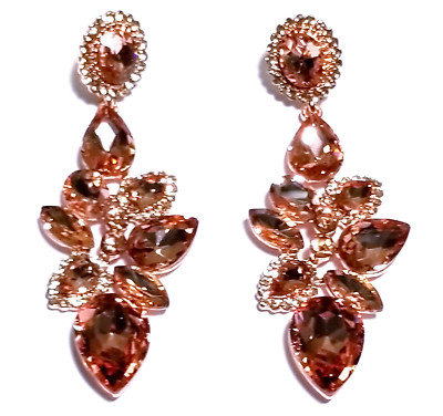 Peach Chandelier Earrings Rhinestone Crystal 3 inch