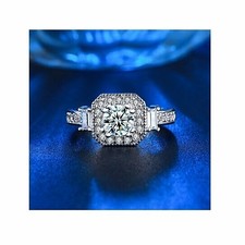 Halo Style Simulated 0.76CT White Shiny Sapphire Women's Engagement Silver Ring