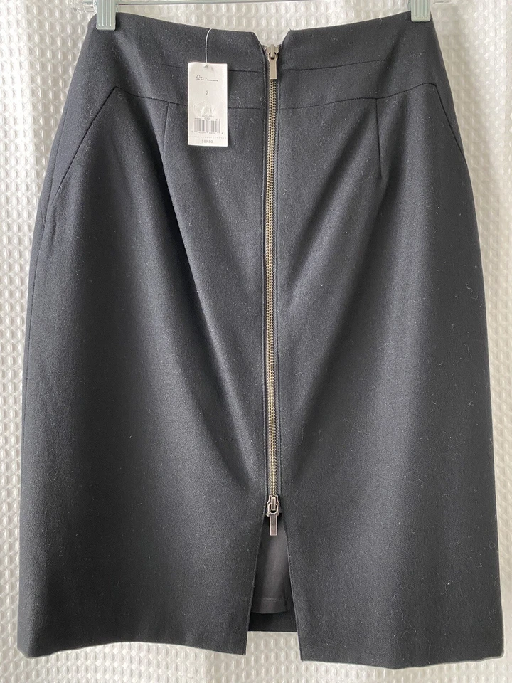 Новый с Ярлыками ~ $90 Banana Republic ~ Sz 2 ~ полный молнии высокая талия карандаш юбка ~ эластичной ~ черный ~ шерсти