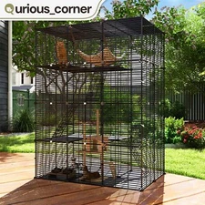 4 Tier Ferret Cage 41x55" Black Free Hammock Metal Rabbit Hutch Cat Catio