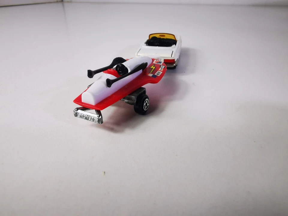 Miniature Rare Majorette Mercedes 350SL + Bateau Course + Remorque Échelle 1:60 - Photo 2/4