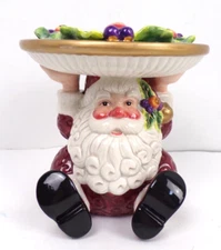 Fitz & Floyd Essentials Christmas Santa Pillar Candle Holder Ceramic Christmas