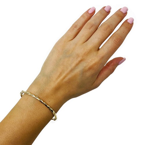 Italian 14k Yellow Gold Rope Design Hollow Oval Bangle Bracelet 7" 3.4mm 3.7gram - Picture 3 of 4