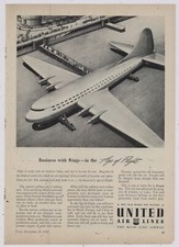 1942 United Air Lines Airlines Ad: Mainliner- Business with Wings, Age of Flight