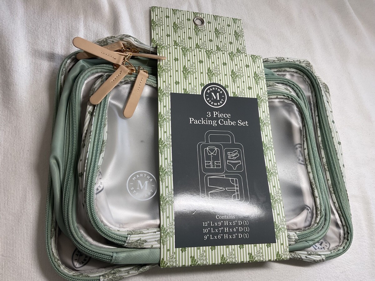 MARTHA STEWART Piece Packing Cube Set GREEN FLORAL STRIPES NIP