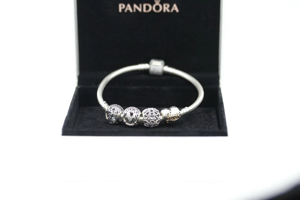 Pandora Armreif mit 3 Elementen 925er Silber & 1 Herz/Love Clip Silber Gold Top  - Bild 2 von 4