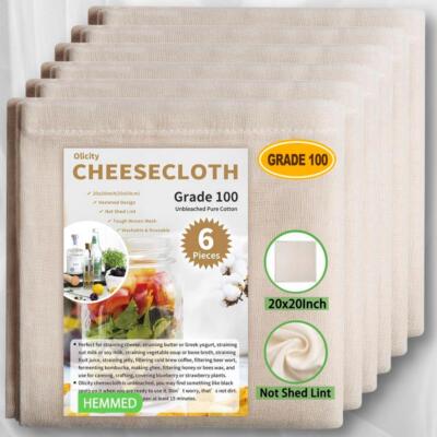 Olicity Cheese Cloth, Grade 100, 20x20inch Hemmed Cheesecloth for Straining 6pcs