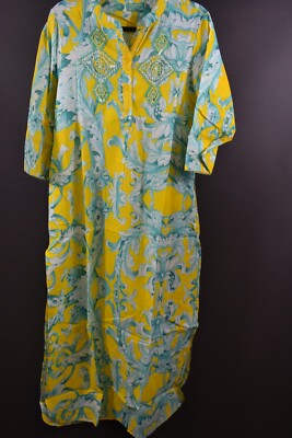 ANTICA SARTORIA YELLOW ARABESQUE SWIRL 3 BUTTON LONG KAFTAN/MUMU L NWT