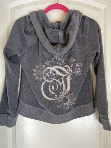 Juicy Couture Y2K Velour Zip Up Track Hoodie Jacket Women XL Grey Made In USA - Picture 1 of 12