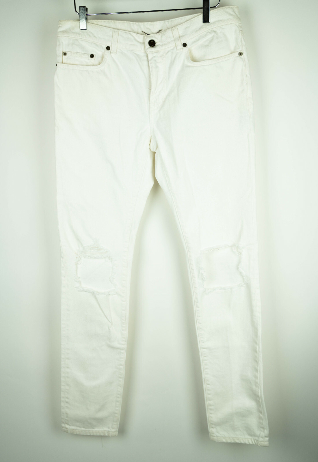 Jeans uomo SAINT LAURENT PARIS D02 SK LW skinny bianco denim 32 ginocchio distrutto
