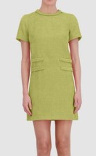 Eliza J Women's Green Braided Trim Boucle Shift Dress Size 8