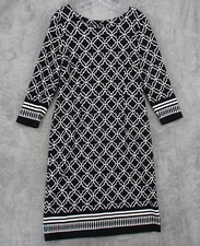 Talbots Dress 10 Sheath Stretch Knit Abstract Career Classic Office Black White