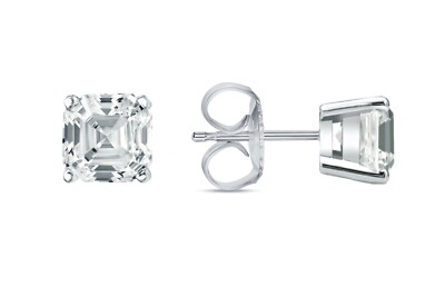 1.25 Ct Asscher Lab Created Diamond Earrings Studs Solid 14K White Gold Push