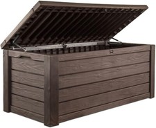 Keter Westwood 150 Gallon Deck Box Outdoor Storage Bench Seat Brown Lockable Lid