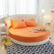 Solid Color Round Embossed Mattress Cover Cotton Breathable Protect Fitted Sheet