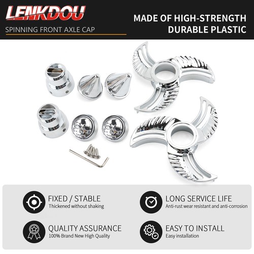 Skull/Spike Spun Blade Spinning Front Axle Cap Nut Cover For Harley Touring Dyna - Bild 5 von 12