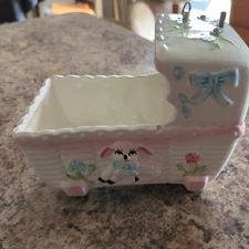 Vintage Ceramic Baby Buggy Lamb Planter 