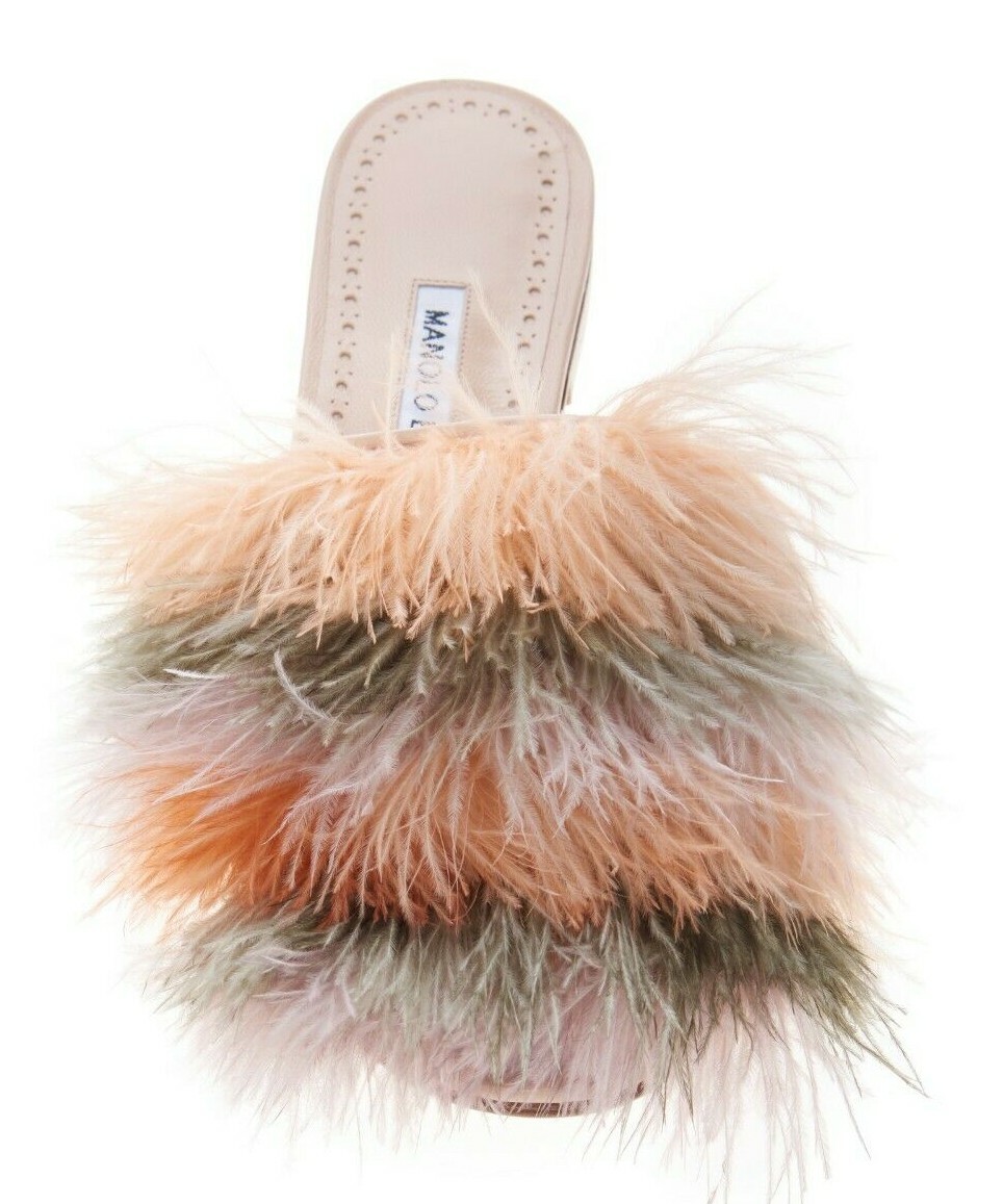 Nuevo Manolo Blahnik Pelosus Planos Desliza Zapatos sin Talón Pluma 38