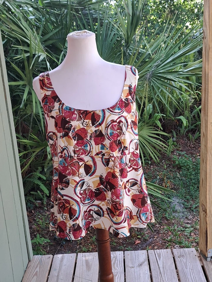 Camiseta sin mangas Madison Studio para mujer 14 marrones estampado geométrico forrada cremallera lateral Foto 3 de 4