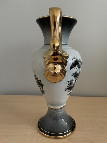 Loucarte Portugal Hand Painted Vase #1135. 11.5” Vintage Ceramic Gold Handles - Picture 5 of 9