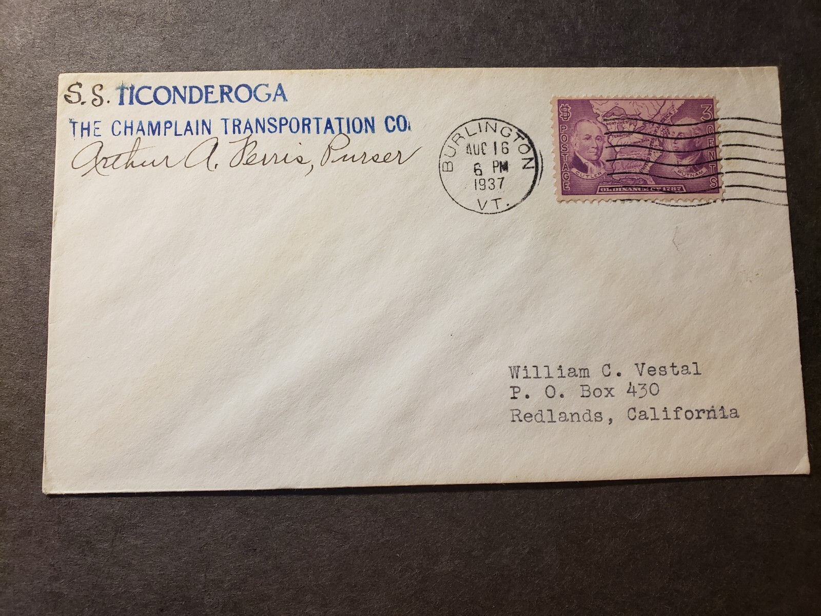 SS TICONDEROGA, Champlain Transportation Co Naval Cover 1937 Burlington, VT eBay