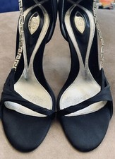 GIANNI VERSACE MEDUSA SANDALS 37.5 EU CHAIN ACCENT HIGH 4” HEEL BLACK  $1840 WOW