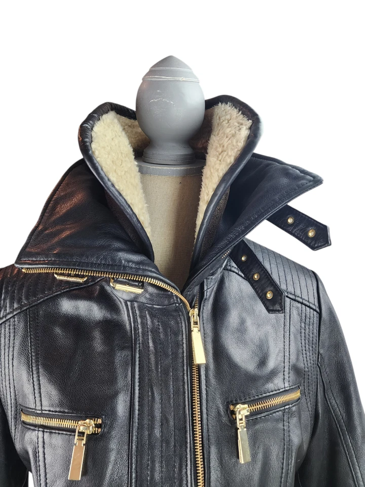 Vince Camuto 女式 L Moto 皮革夹克羊羔皮革人造毛皮领 — 第 4/4 张图片