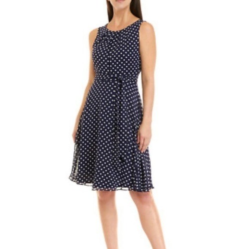 Jessica Howard Dress Women's Size 4 Sleeveless Dot Printed Midi Navy Blue NEW