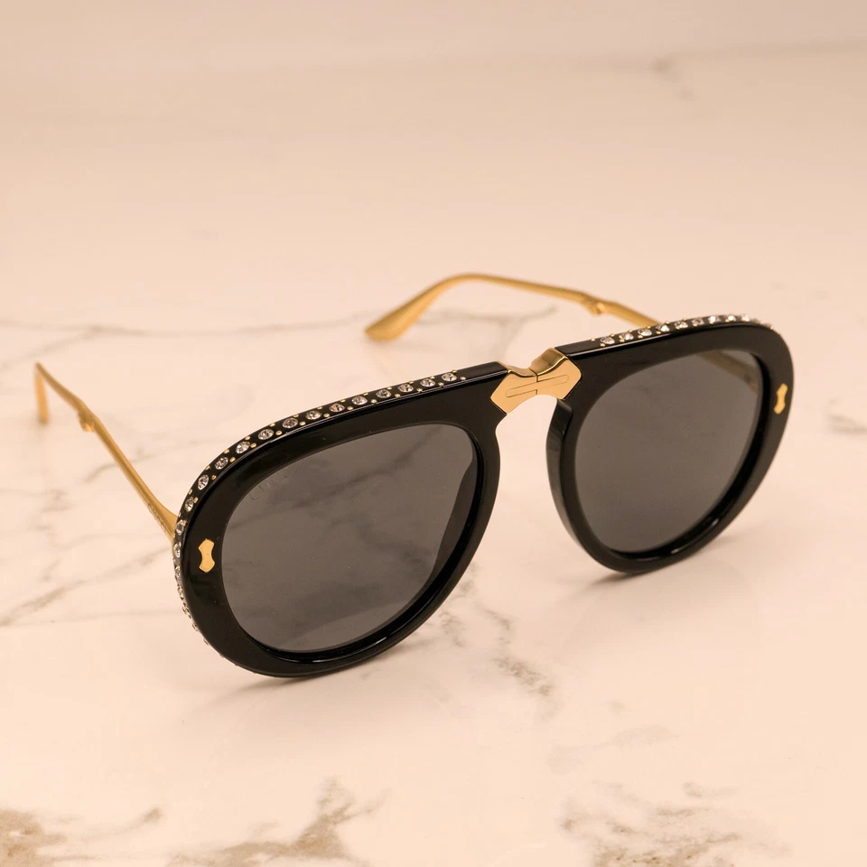New Gucci GG0307S Black Crystal Studded Gray Lenses Foldable Sunglasses - Image 3 of 4