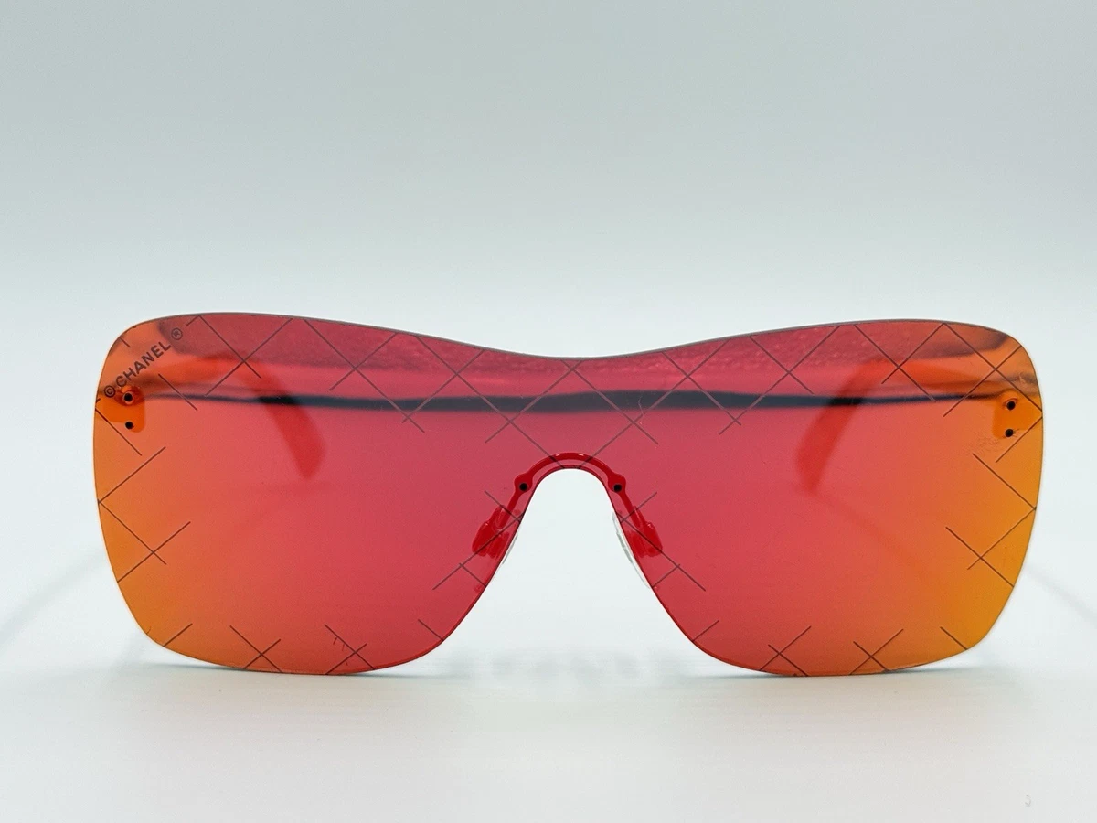 CHANEL Mirrored Red Orange Gradient Shield Sunglasses Chanel Sunglasses Bright Coral Red Gold Logo ch5550-A 1759  main image 4