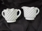 White Hobnail  & Star Milk Glass Cream and Sugar Set 1950's  VTG