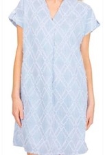 THML Striped Texture V Neck Mini Dress Sz L Cotton Pockets Blue White Beach