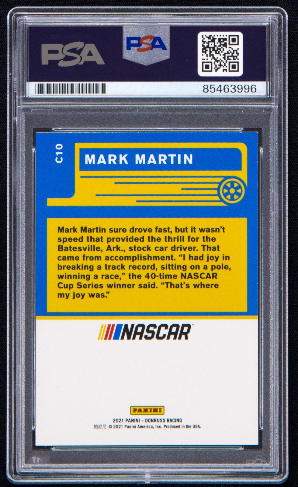 Mark Martin Signed 2021 Donruss Classics Card #C10 (PSA) NASCAR Racing Auto view 2