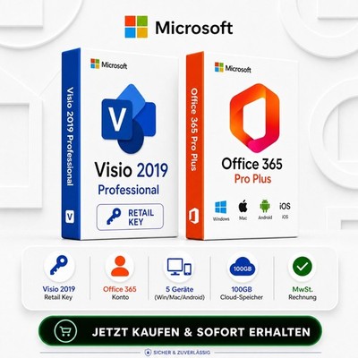 Office 365 Pro Plus lebenslanges Konto | 5 Geräte + Visio 2019 Pro Retail Key