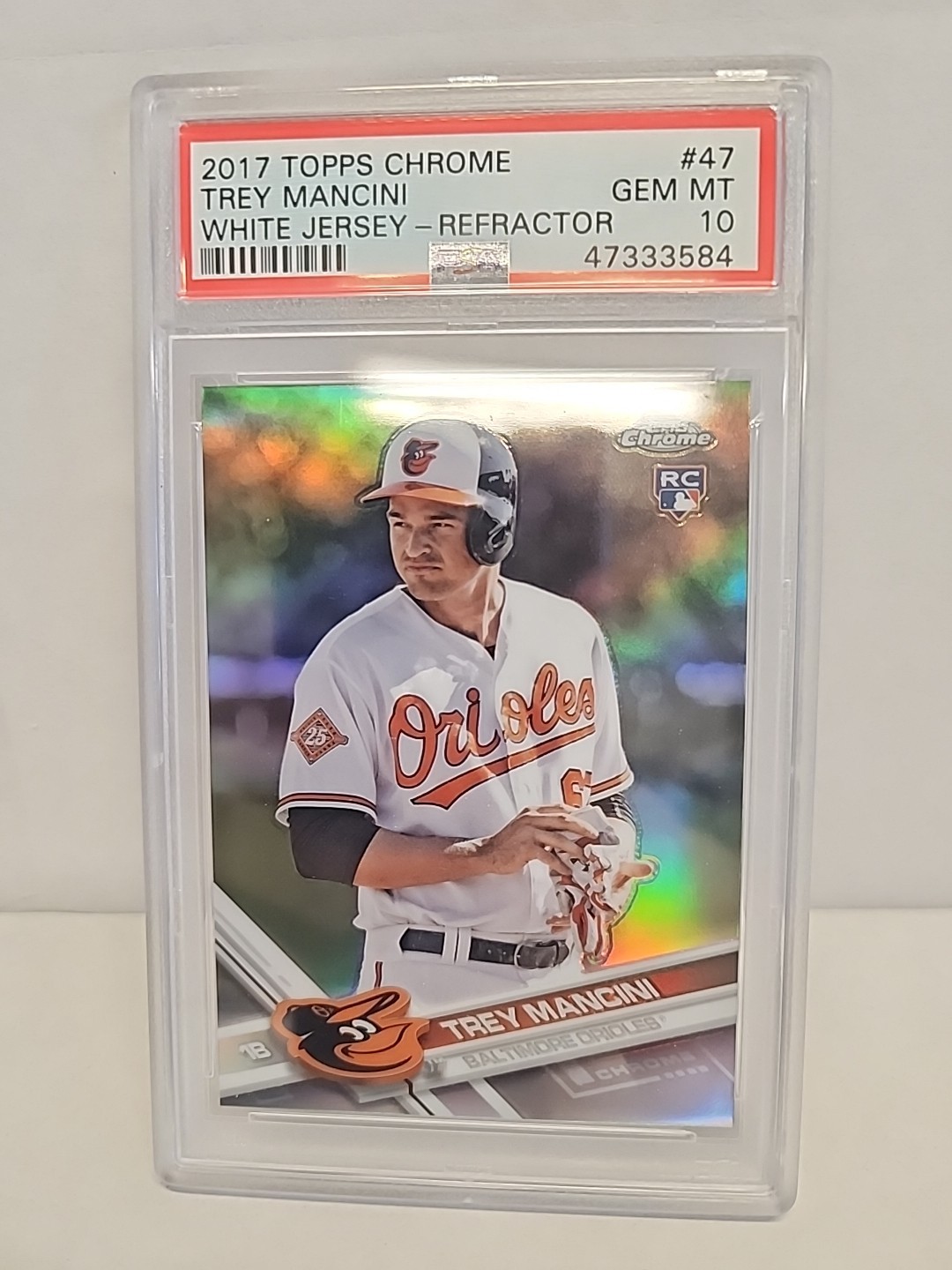 2017 Topps Chrome - Trey Mancini #47 Refractor White Jersey Psa 10