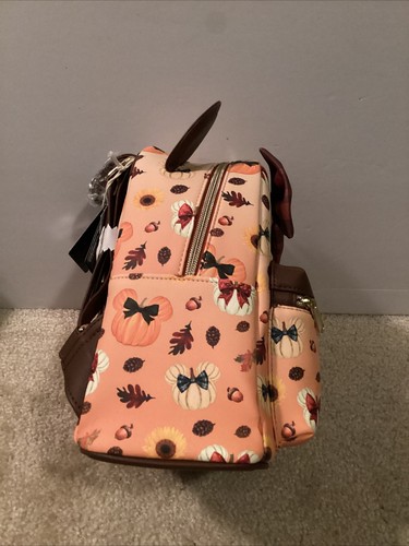 LOUNGEFLY DISNEY MINNIE MOUSE PLAID BOW FALL AOP MINI BACKPACK~ TAGS~ BRAND NEW~ - Picture 3 of 6