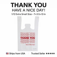 Bags 1/12 Extra Small 7x3.5x13 THANK YOU T-Shirt Plastic Grocery Shopping Bags