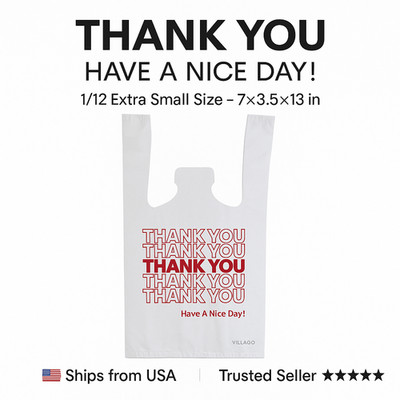 Bags 1/12 Extra Small 7x3.5x13 THANK YOU T-Shirt Plastic Grocery Shopping Bags