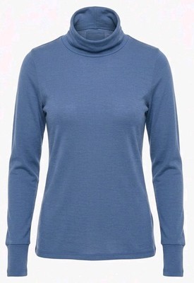 Wicked Wool Mock Neck Base Layer Shirt Merino Blend Womens Sz Large Granada Sky
