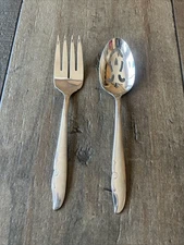 ONEIDA Decorator's Stainless MERMAID Pierced SERVING SPOON & FORK  8 1/4"